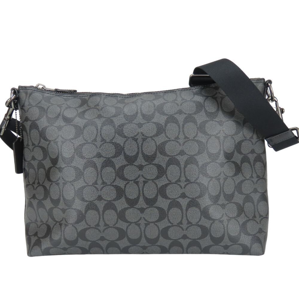Coach Signature Shoulder Bag F78722, Coated Canvas and Leather, Dark Grey Bla...